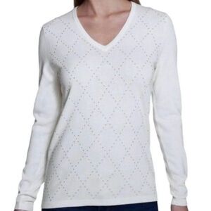NWT | TOMMY HILFIGER essential argyle studded v-neck sweater in ivory | size XS